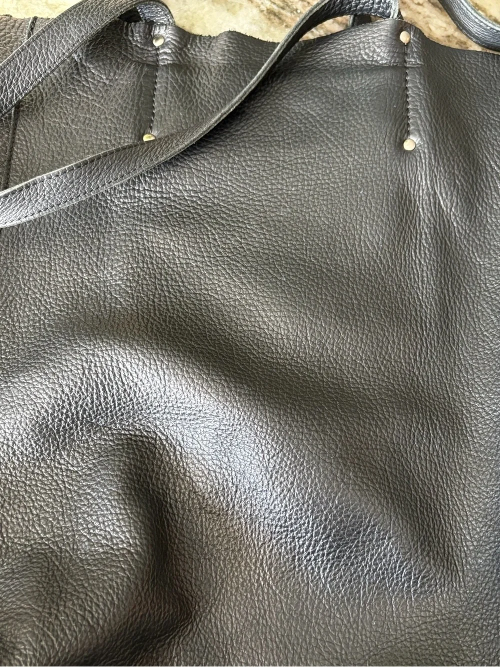 Roots Canada Black Leather Market Tote Bag Made In Canada Raw Edge - Picture 7 of 9